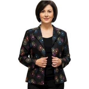 EUC SILKLAND Blazer, Embroidery, Floral, Open Front, Jacket, Silk, Sz M, Daisy‌